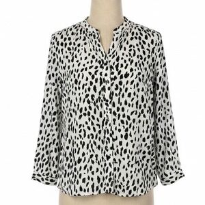 Tahari Leopard Print Button Front Blouse Top White Black Animal Print XL